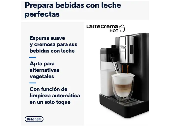 Cafetera superautomática - De'Longhi Rivelia EXAM440.55.B, 1450W, 19bar, Molinillo integrado, LatteCremaHot, Depósito leche, Táctil, 16 recetas, Negro - Imagen 4