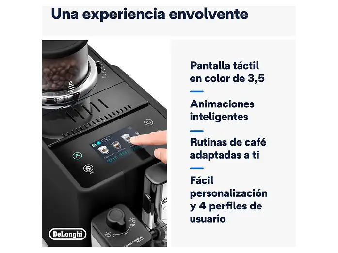 Cafetera superautomática - De'Longhi Rivelia EXAM440.55.B, 1450W, 19bar, Molinillo integrado, LatteCremaHot, Depósito leche, Táctil, 16 recetas, Negro - Imagen 6