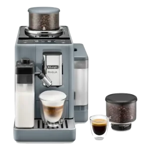 Cafetera superautomática - De'Longhi Rivelia EXAM440.55.G, 1450W, 19 bar, Molinillo integrado, LatteCremaHot, Depósito leche, Táctil, 16 recetas, Gris
