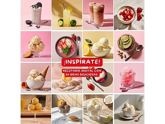 Heladera - Moulinex Dolci, 9 Programas de postres helados, 3 tarrinas de tritán, 1,4 L, 600W, Resultados cremosos, Autolimpieza, Blanco - Imagen 2