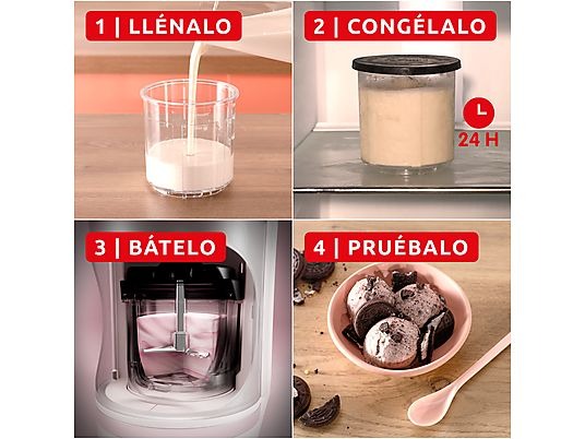 Heladera - Moulinex Dolci, 9 Programas de postres helados, 3 tarrinas de tritán, 1,4 L, 600W, Resultados cremosos, Autolimpieza, Blanco - Imagen 6