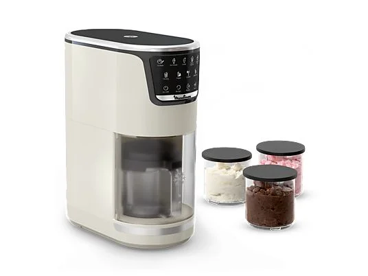 Heladera - Moulinex Dolci, 9 Programas de postres helados, 3 tarrinas de tritán, 1,4 L, 600W, Resultados cremosos, Autolimpieza, Blanco
