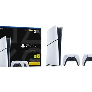 Consola - Sony PS5 Slim Digital Edition, 825 GB SSD, 4K, 2 mandos DualSense, Chasis E, Blanco